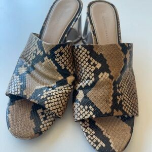 Zara Tan & Black Snake-Print Slide Mules